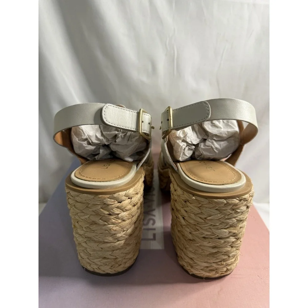 Lisa Vicky Nordstrom Just-V White Leather Strappy Platform Women Size 8.5‎